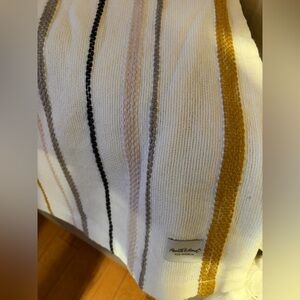 Magnolia Striped Throw Pillow - White, Gold, Gray, Black